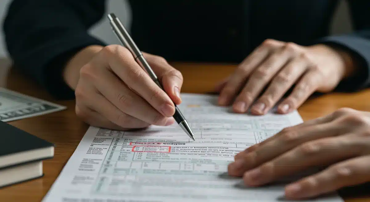 Hands meticulously filling out a tax form, highlighting deductions and credits for 2025 tax changes.