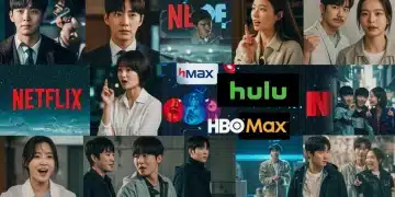 Vibrant K-drama scenes with streaming platform logos for 2025 licensing deals