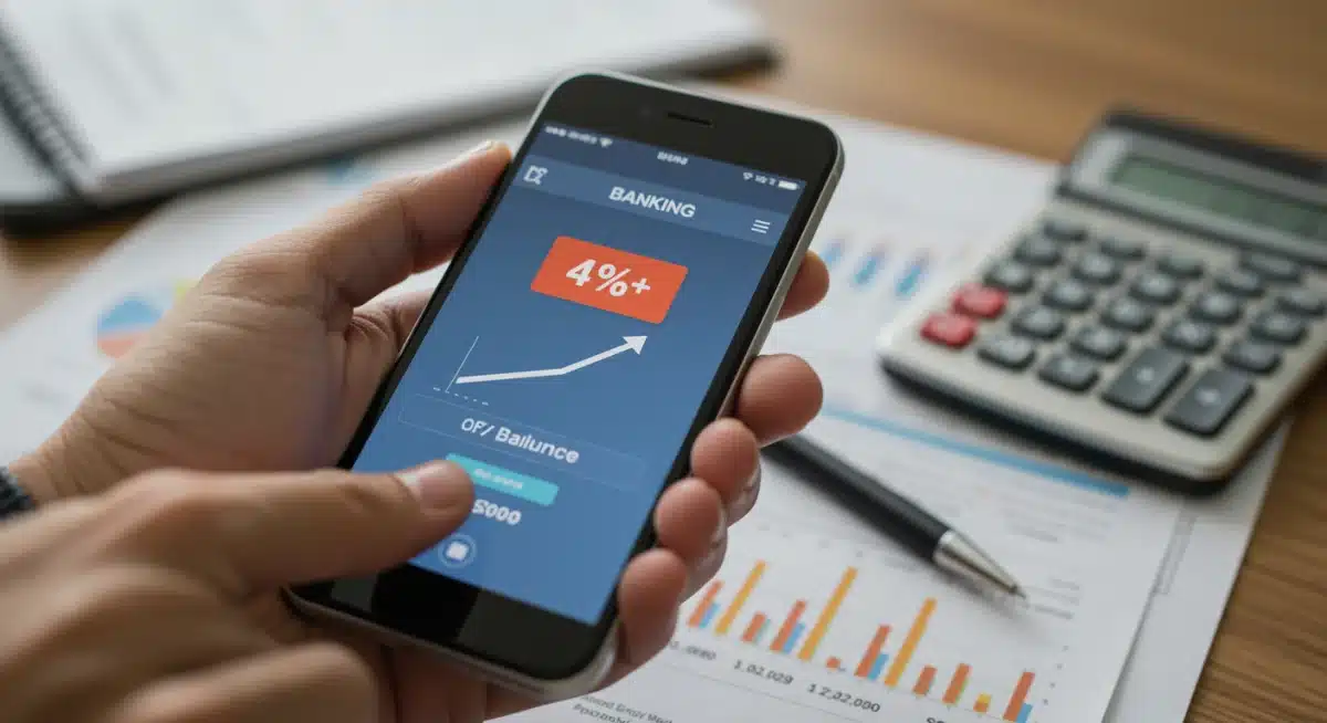 Mobile banking app showing high APY for savings accounts