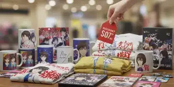 Vibrant fan merchandise with discount tags, symbolizing savings on dorama items.