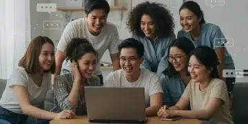 Diverse group watching dorama, engaging in online fan community discussions.