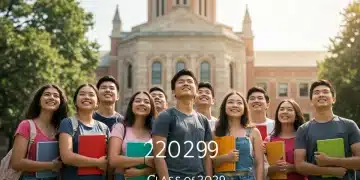 Students excited for college with university in background