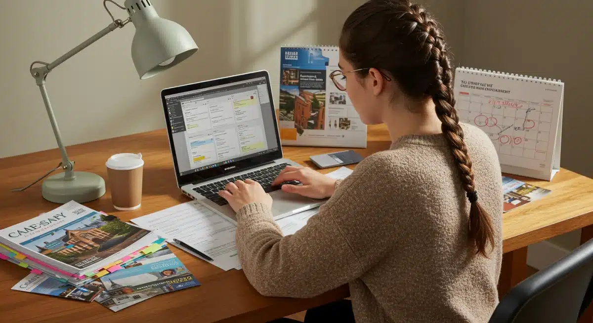 Student organizing college application documents