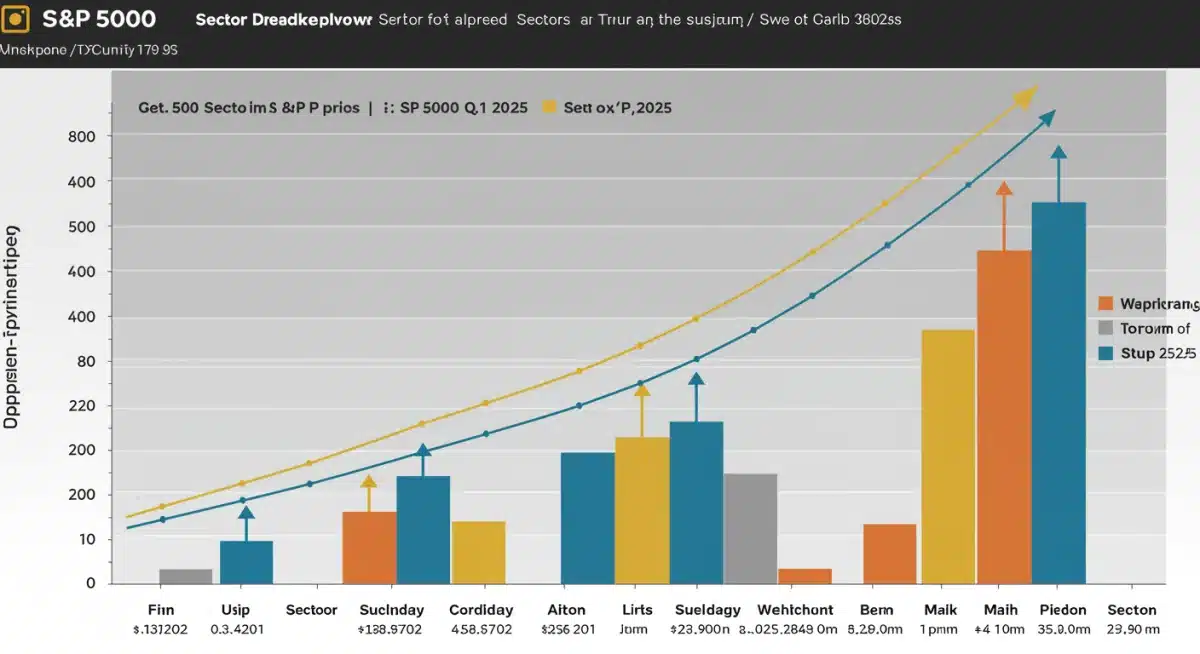 Infographic showing S&P 500 sector performance breakdown for Q1 2025.