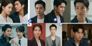 Vibrant collage of top Asian drama scenes with social media icons