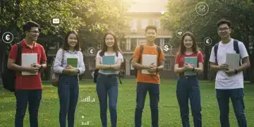 College students discussing federal student aid on campus