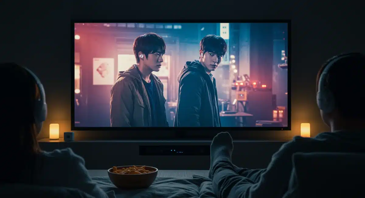 Person enjoying high-definition dorama streaming on a large screen