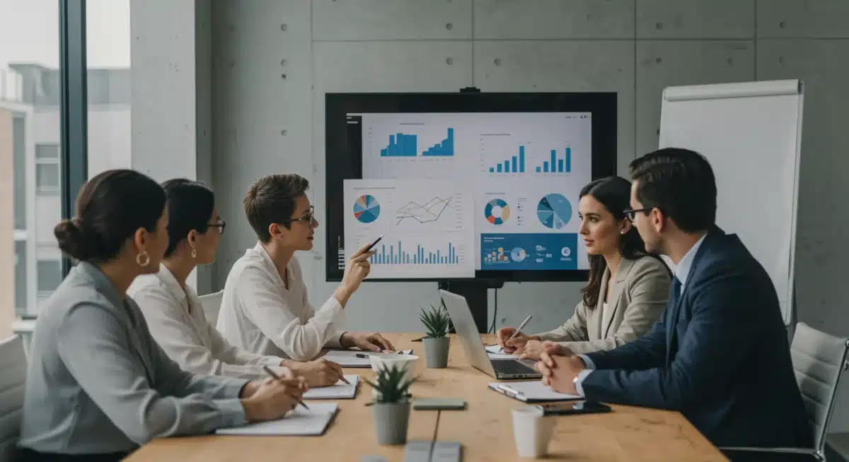 Professionals discussing retirement financial planning strategies in a modern conference room