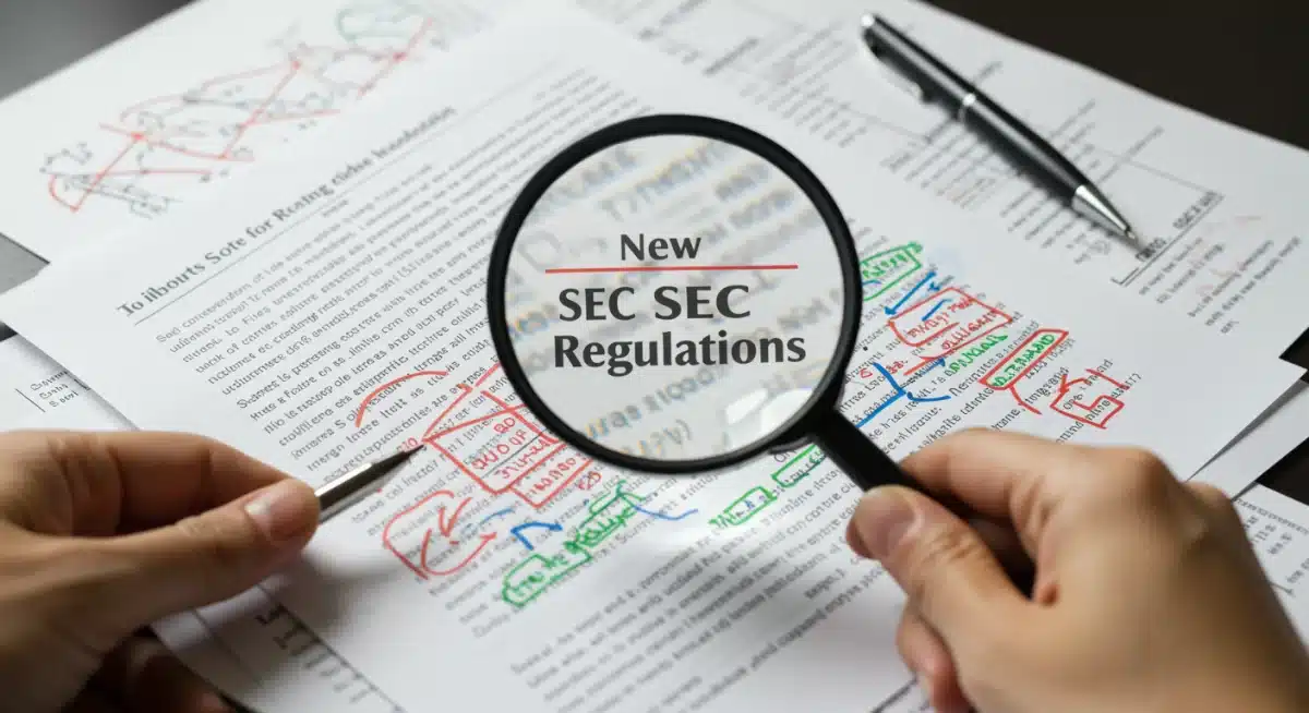 Magnifying glass over SEC regulation document details.