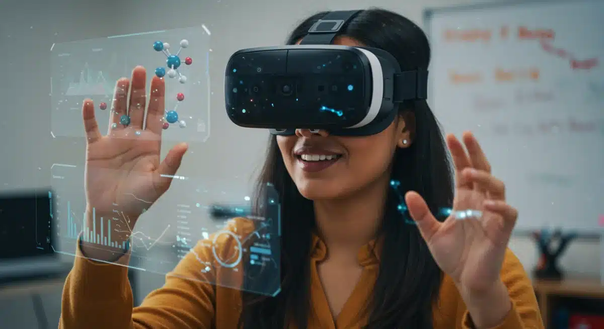 Teacher utilizing augmented reality for innovative professional development techniques.