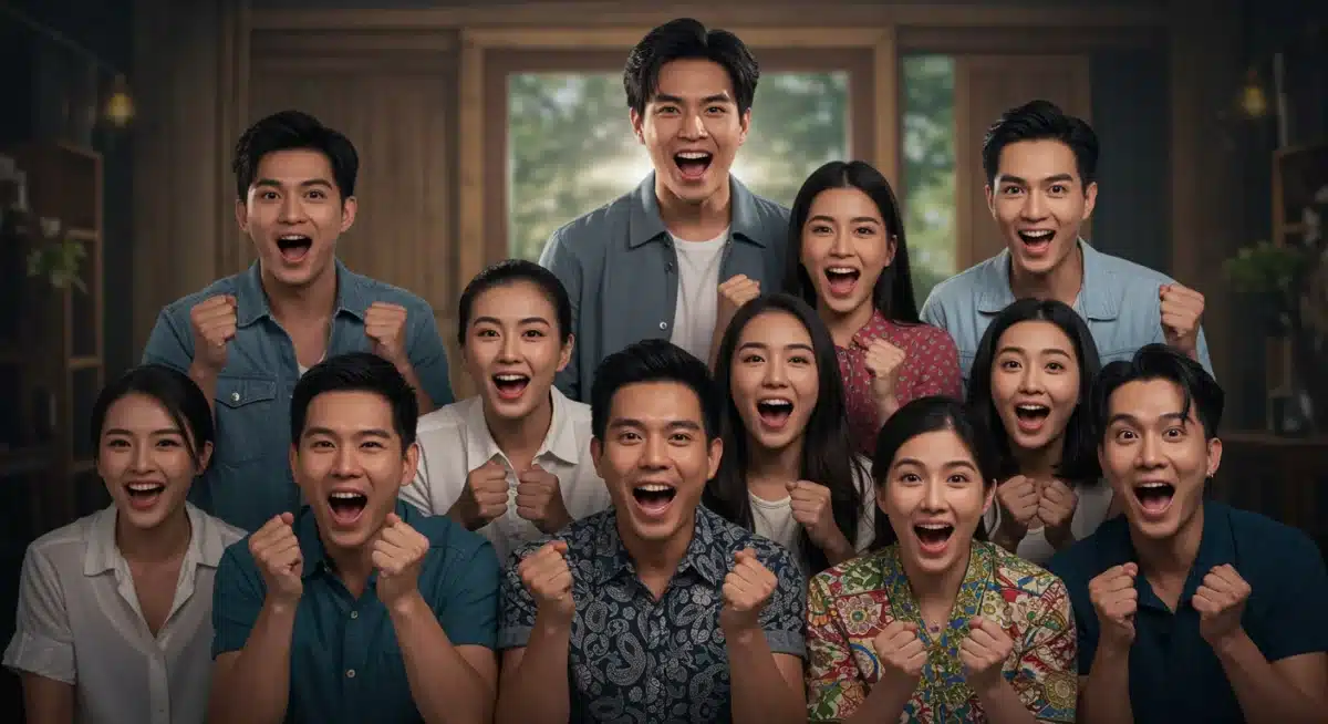 Diverse audience watching 'Love Beyond Borders' on screen