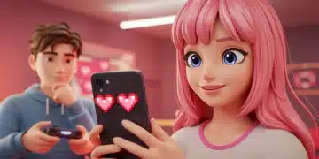 Stylized promotional image for Pixel Perfect Love webtoon adaptation, featuring main characters.