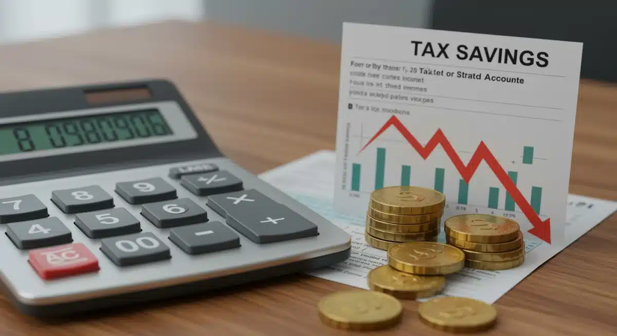 Graphic depicting tax savings from health accounts, showing a calculator and money.