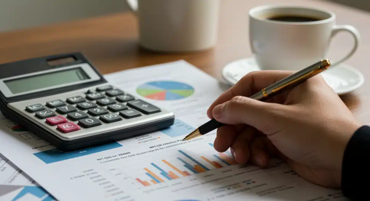 Person analyzing 401k statement and financial data for 2025.