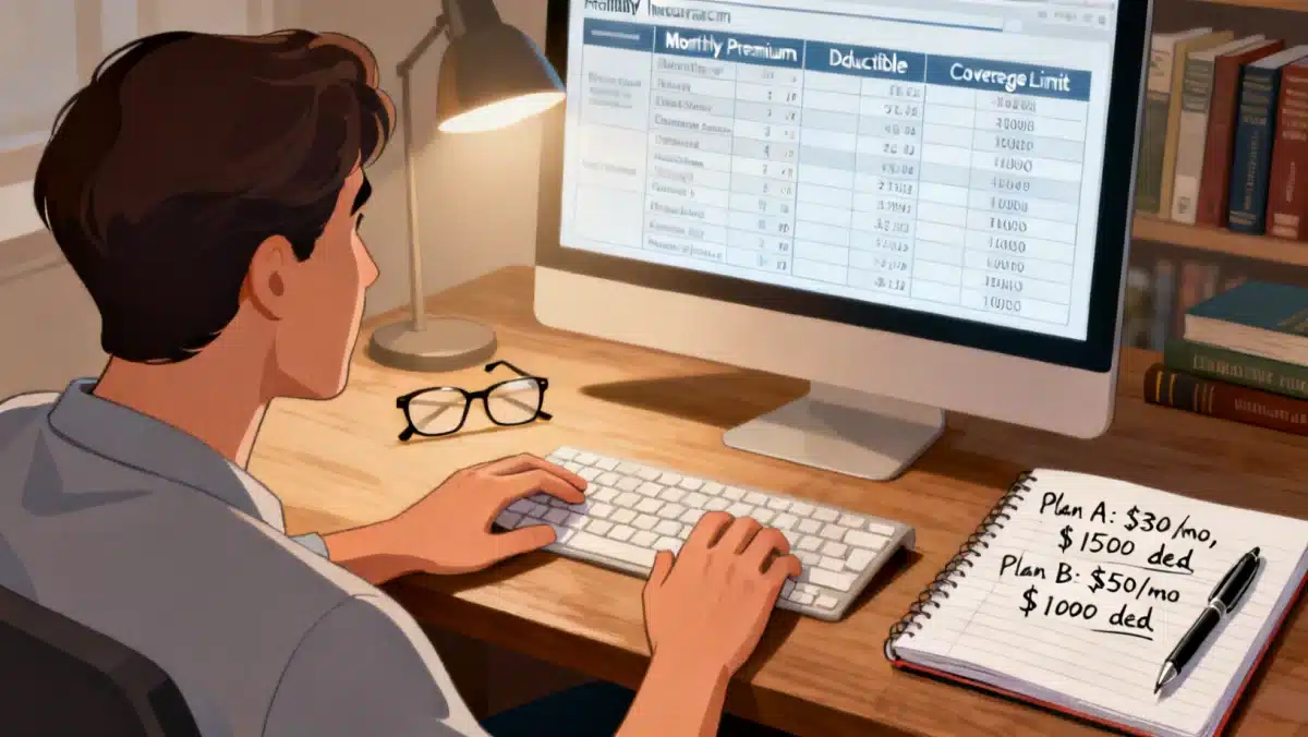 Individual comparing health insurance plans on a computer