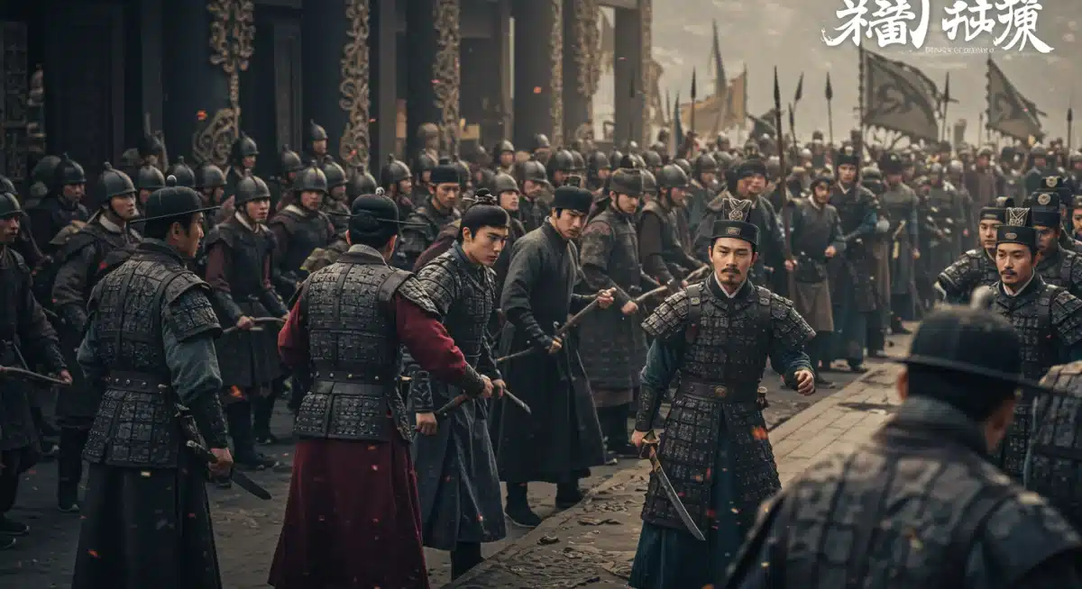 Dramatic battle or political intrigue scene from Dynasty of Dreams.