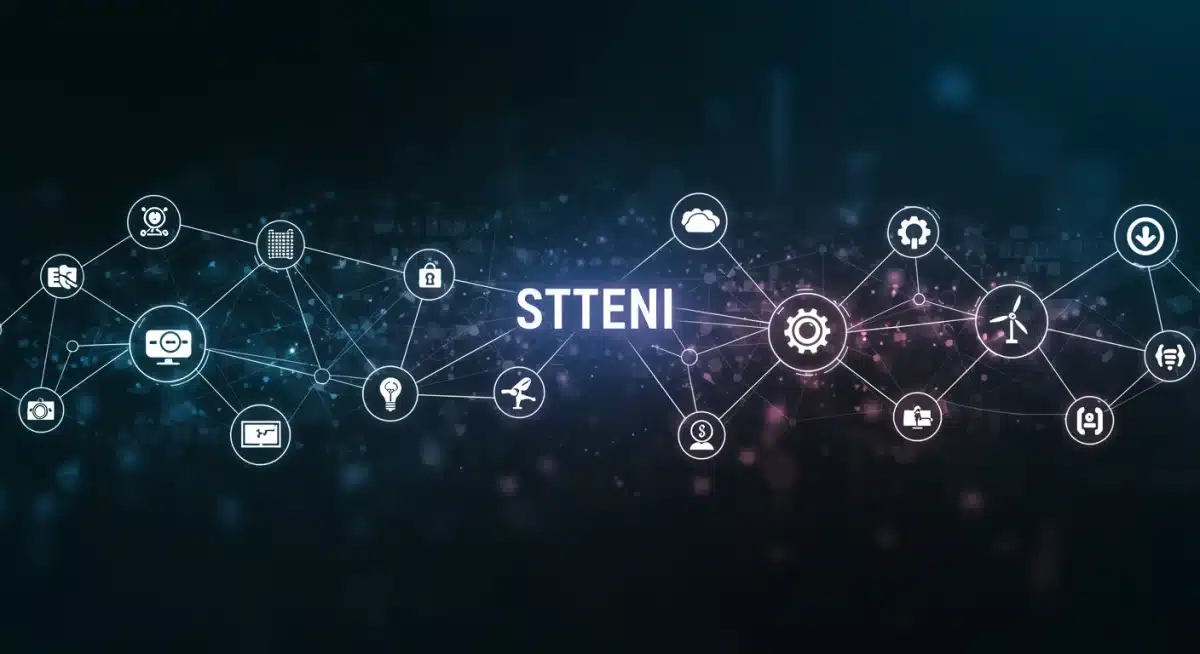 Interconnected web of STEM fields including AI, biotech, and cybersecurity.