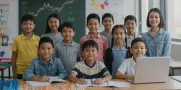 Children and teachers in a classroom, symbolizing the future of K-12 education funding.