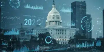 Digital dashboard with 2026 economic forecast graphs and charts, showing financial indicators and market trends.