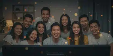 Group of friends enjoying a dorama together, highlighting social connection and entertainment.