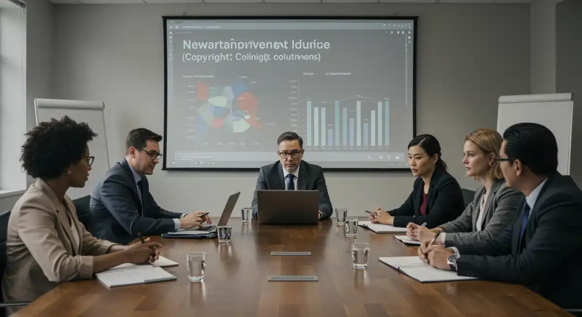 Entertainment executives discussing strategic planning for new copyright policies.