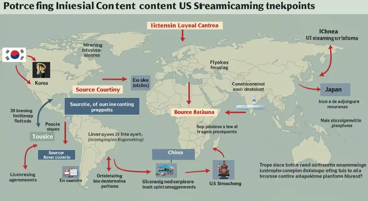 Infographic showing international content flow to US streaming services with new legal checkpoints.