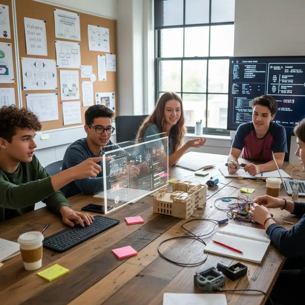 High school students collaborating on project-based learning