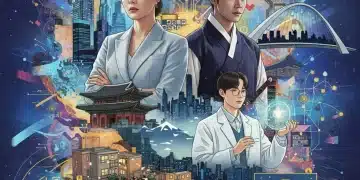 Dynamic collage of Korean drama elements inspiring creative thinking for future challenges.