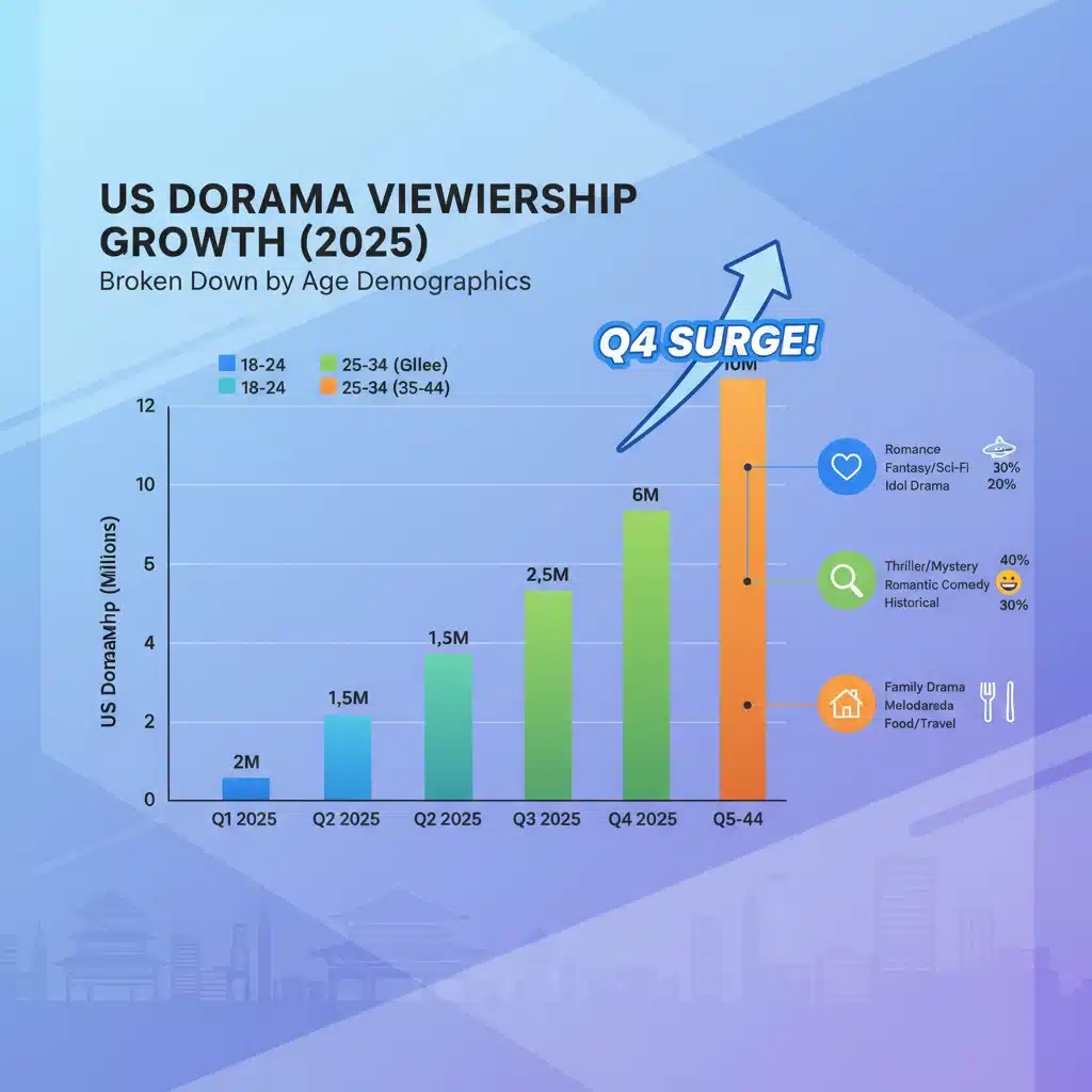 Infographic showing Dorama US viewership growth by age demographics, highlighting the Q4 2025 surge.