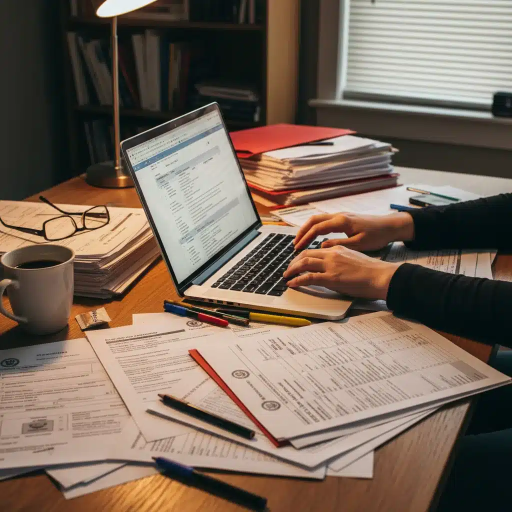 Detailed preparation of a federal grant application form on a laptop.