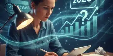 Small business owner analyzing financial documents with 2026 tax forms in background.