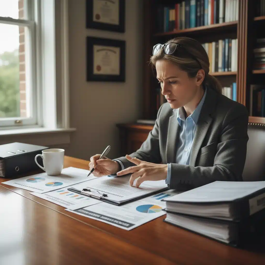 Individual carefully examining student loan policy documents and financial statements.