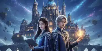 Starfall Academy K-Drama promotional poster with lead actors under a magical night sky