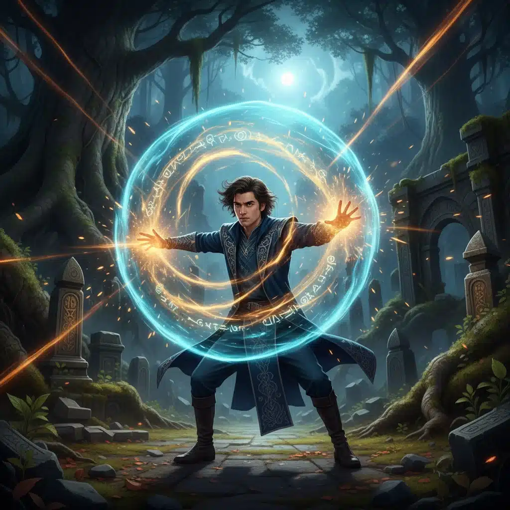 Dynamic magical action scene from Starfall Academy K-Drama with glowing effects